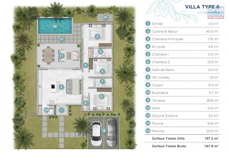 Vente villa de haut standing de 3 chambres à coucher avec piscine privée à 100 mètres de la plage à Trou aux Biches.