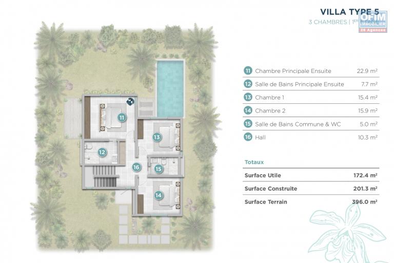 Vente villa de standing de 3 chambres à coucher 100 mètres de la plage à Trou aux Biches