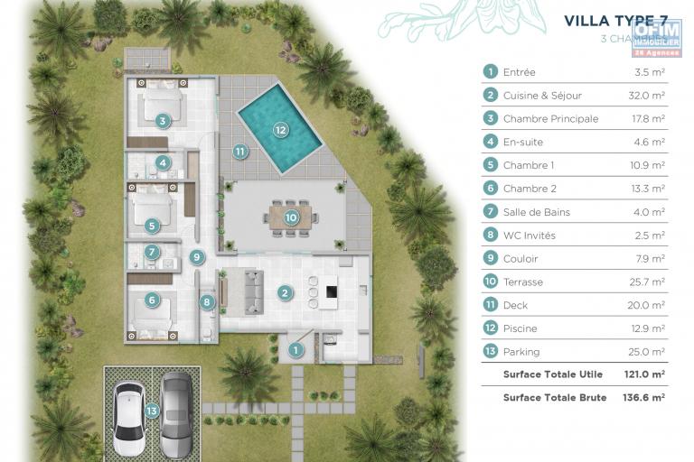 Vente villa de standing de 3 chambres à coucher accessible aux étrangers et aux mauriciens à 100 mètres de la plage de Trou aux Biches.