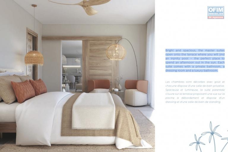 A vendre un magnifique appartement de 3 chambres à coucher avec vue mer dans une résidence haute de gamme à Pereybère.